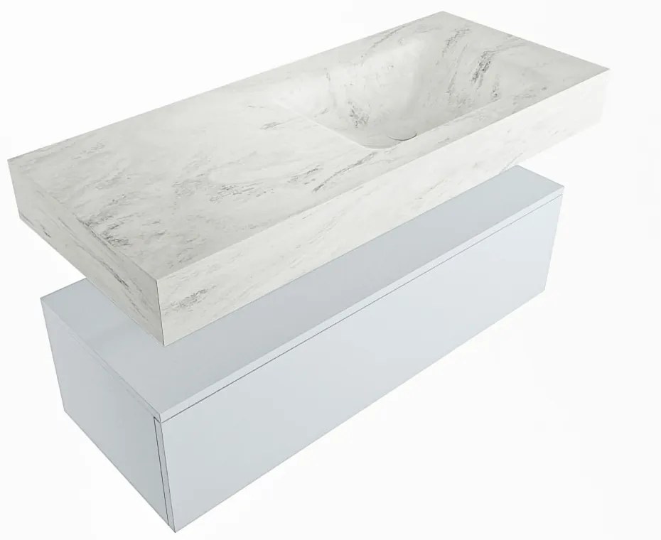 Mondiaz Alan DLux badmeubel 110cm clay 1 lade met wastafel opalo rechts 1 kraangat
