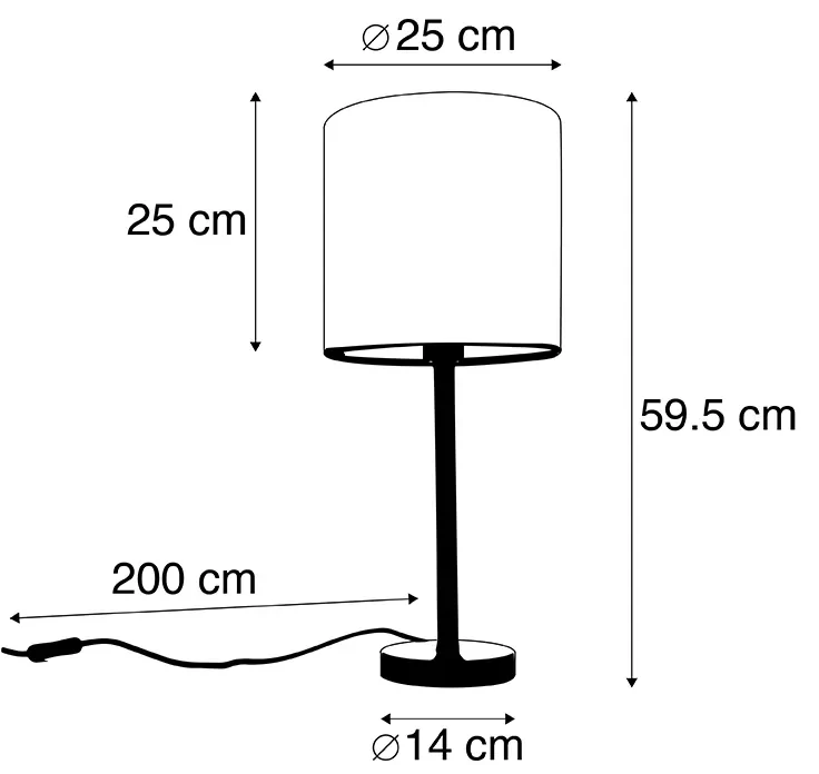 Stoffen Art Deco tafellamp zwart met gele kap 25 cm - Simplo Modern E27 cilinder / rond Binnenverlichting Lamp