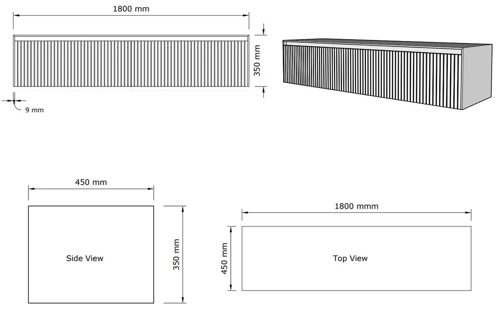 Gliss Design Timotheus badmeubel met 2 lades en ribbelfront 180cm ash gray met zwarte waskom