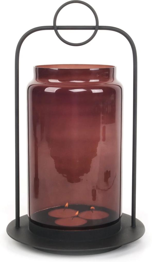 XLBoom | Lantaarn Halo medium: hoogte 45 cm x breedte 26 cm zwart, rood windlichten roestvrij staal met poedercoating, kaarsen | NADUVI outlet