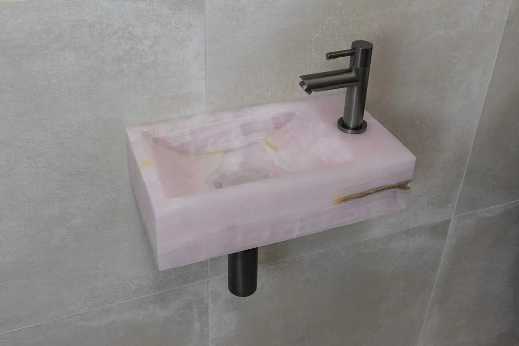 Saniclear Pink Onyx fonteinset met rechte kraan in gunmetal