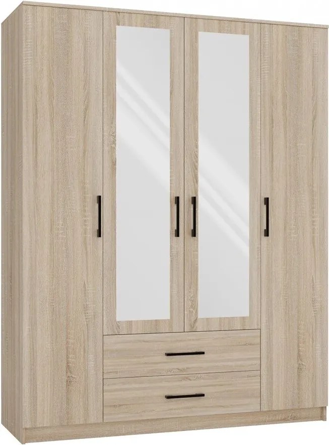 Kledingkast Mandeville 117, Sonoma eik, 205x160x52cm, 150.5 kg, Kledingkast deuren: Met scharnieren