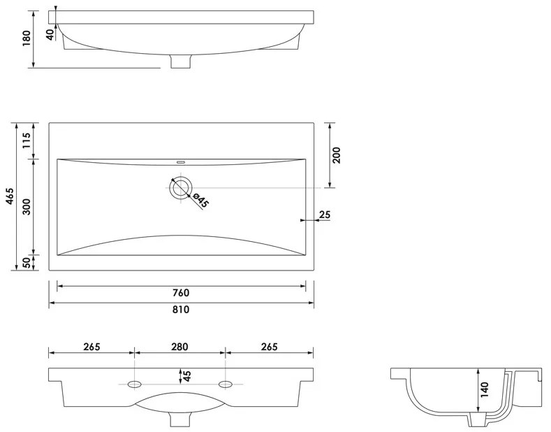 Brauer Halo wastafel keramiek 80cm zonder kraangat wit glans