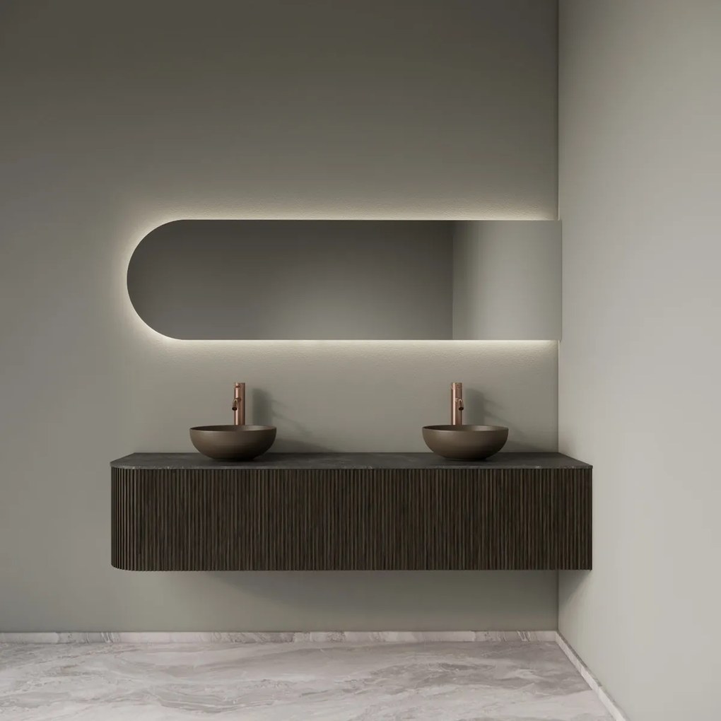 Gliss Design Alluro badmeubel ribbelfront met ronding links 180cm charcoal en zwart leisteen toppaneel