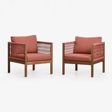 Set Van 2 Tuinstoelen Met Armleuningen Van Acaciahout Branson Terracotta - Acaciabruin - Sklum