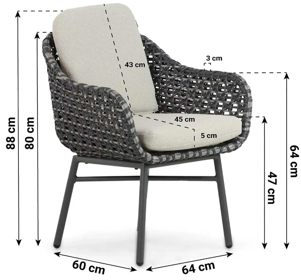 Tuinset 4 personen 120 cm Aluminium/wicker Grijs Santika Furniture Santika