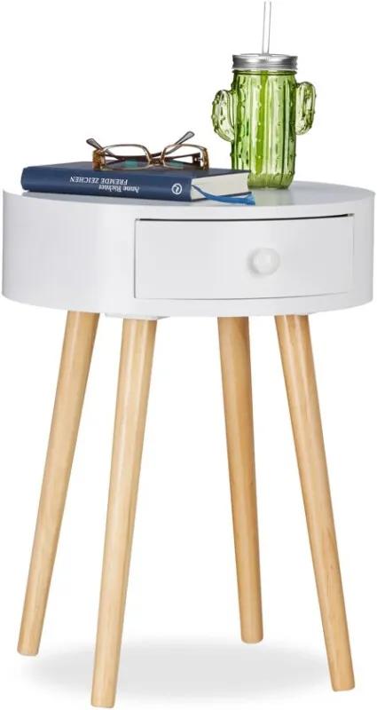 Bijzettafel wit - rond met lade - salontafel - nachtkastje Scandinavisch design