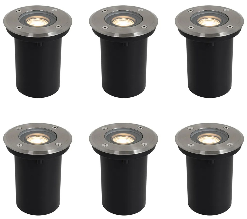 Set van 6 Moderne buiten grondspots staal 35 mm verstelbaar IP65 - Delux Modern GU10 IP65 Buitenverlichting