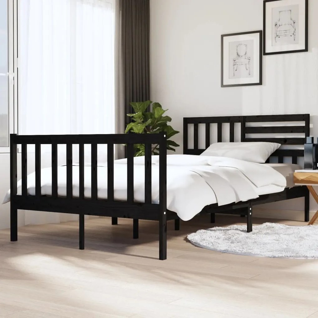 vidaXL Bedframe massief hout zwart 140x190 cm