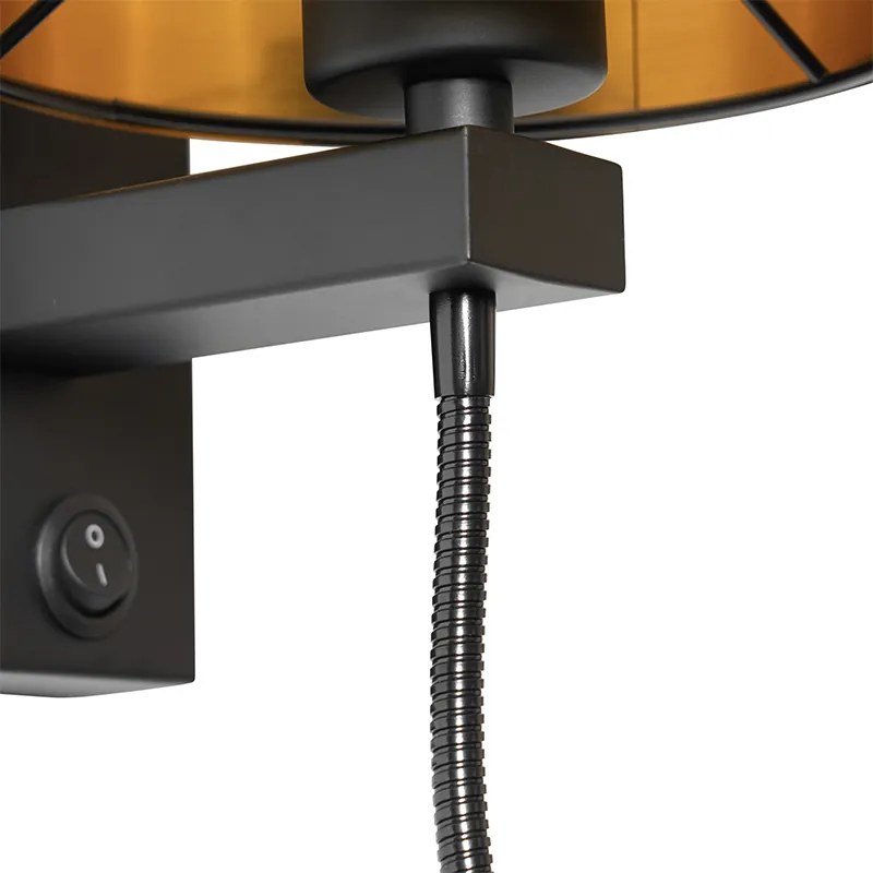 LED Wandlamp zwart met flexarm en kap goud 15 cm - Brescia Modern, Design E27 rond Binnenverlichting Lamp