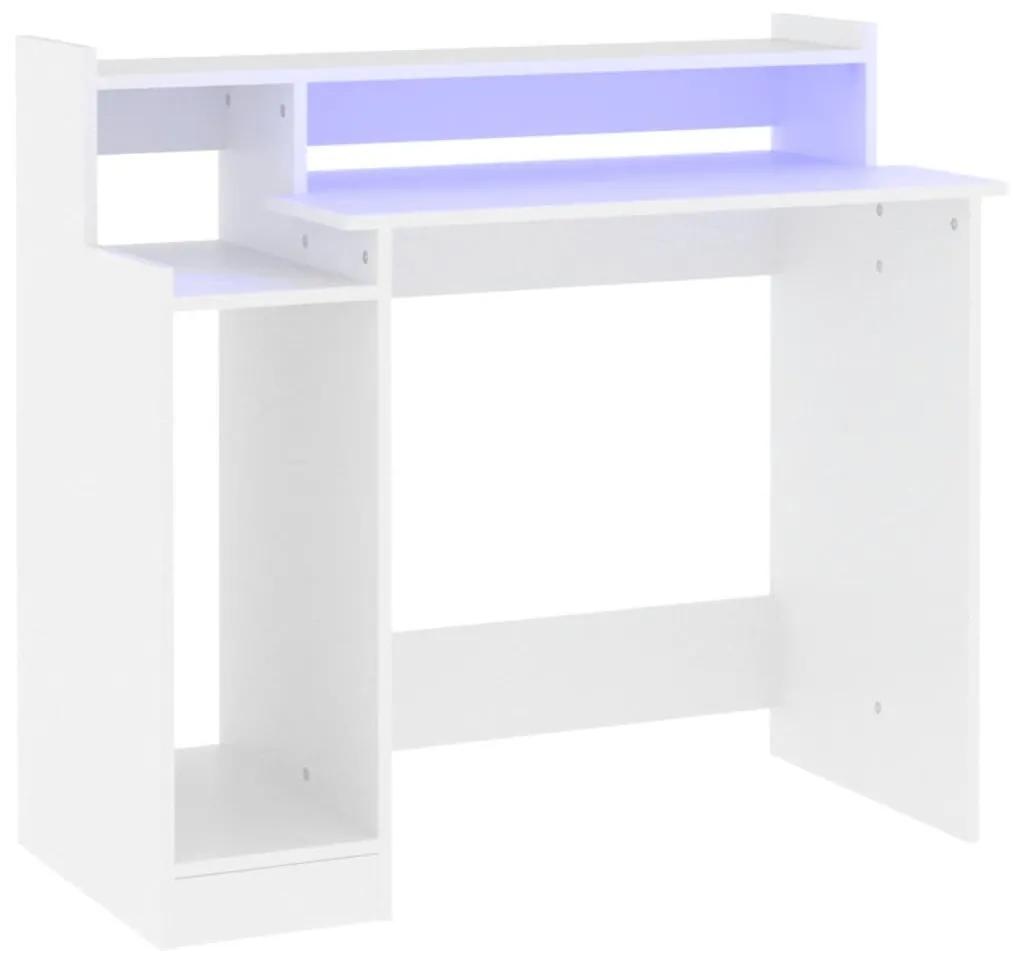 vidaXL Bureau met LED-verlichting 97x90x45 cm bewerkt hout wit