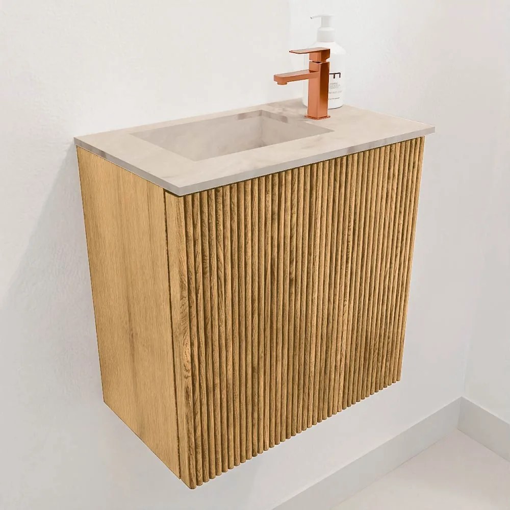 Mondiaz Joya DLux 40cm toiletmeubel oak met wastafel faye links 1 kraangat frappe