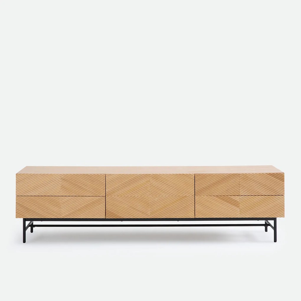 TV-meubel van fineer, fronten met reliëf, breedte 180 cm, JEREM