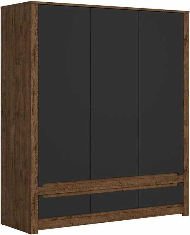 Kledingkast Ophevaru 119, April eiken, Matzwart, 205x179x61cm, 182 kg, Kledingkast deuren: Met scharnieren, Aantal planken: 5, Aantal planken: 5