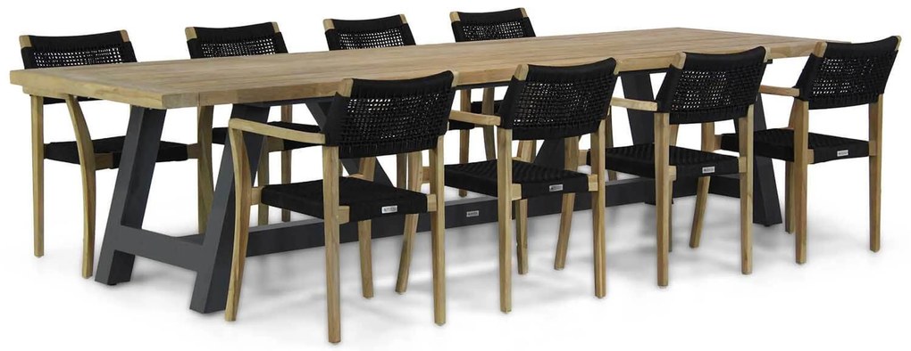 Tuinset 8 personen 330 cm Rope Zwart Lifestyle Garden Furniture Dallas/Trente