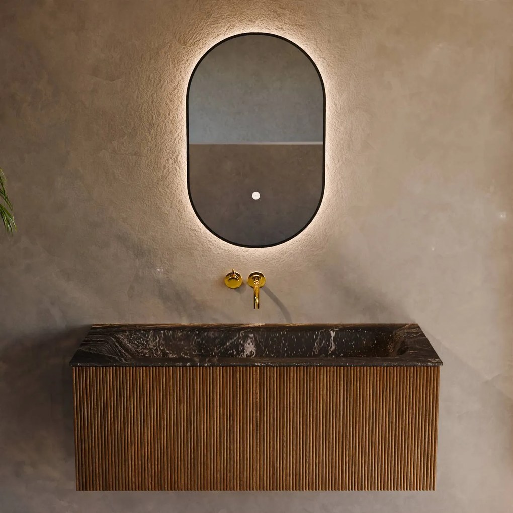 Mondiaz Kurve-dlux 110cm badmeubel dusk met 1 lade en wastafel big medium midden zonder kraangat lava