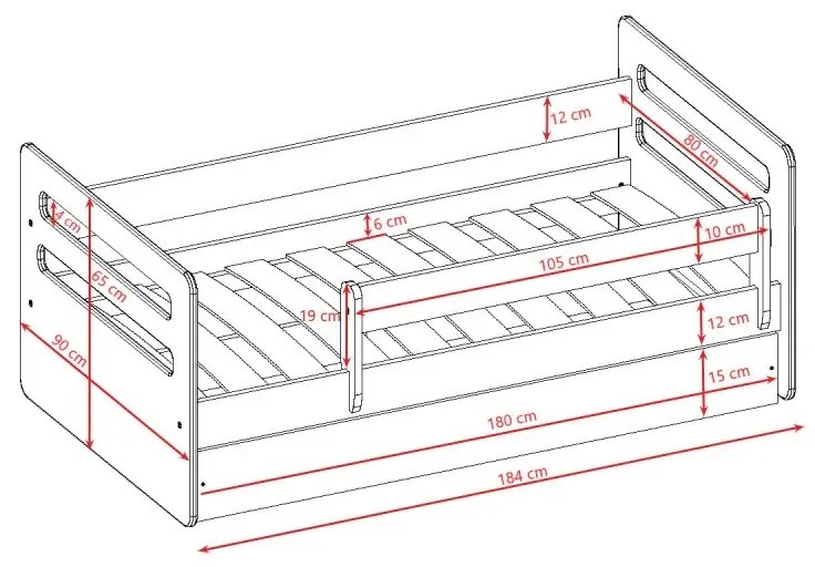 Peuter Blauw Eenpersoonsbed Kami - Voor kinderen Kinderen Peuter Junior 5056231742849 Children's Beds Home, 180x80, Ja, 10 cm schuim/kokos/boekweitmat