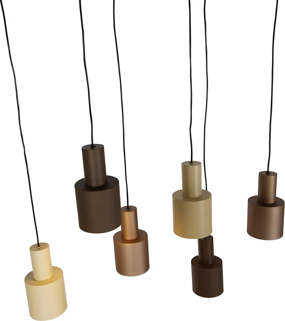 Hanglamp brons met taupe en beige 6-lichts - Ans