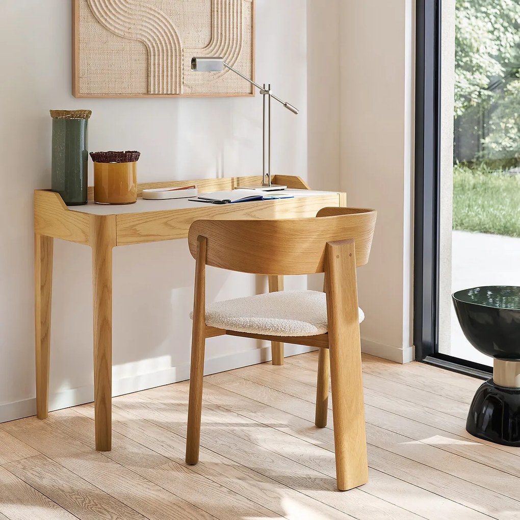 Eikenfineer en leren bureau, Junius, ontwerp door Emmanuel Gallina