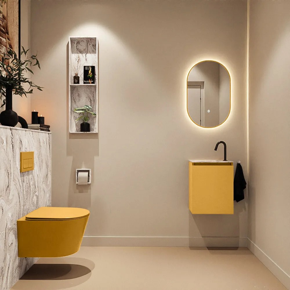 Mondiaz Ture DLux toiletmeubel 40cm ocher met wastafel glace links met kraangat