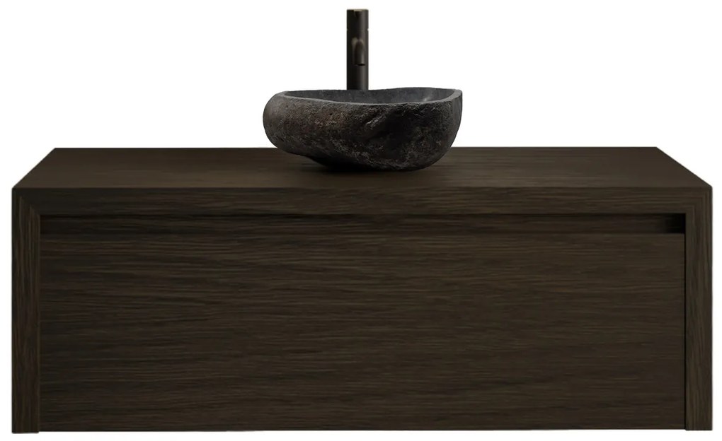 Gliss Design Ares badmeubel 100cm charcoal met rivierstenen waskom