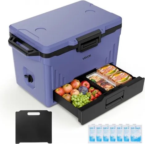 VEVOR 47,32 L passieve koelbox, draagbare geïsoleerde box voor kamperen en buitensporten, lekvrij, houdt 48 uur koel, geïsoleerde koelbox met ijsvak, stevig handvat en aparte droge en natte zones.