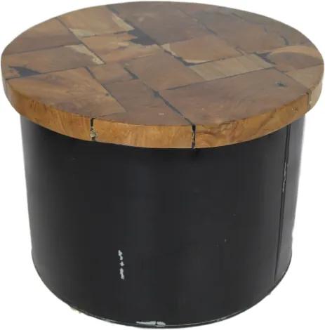 Salontafel Drum - black resin - teak/ijzer