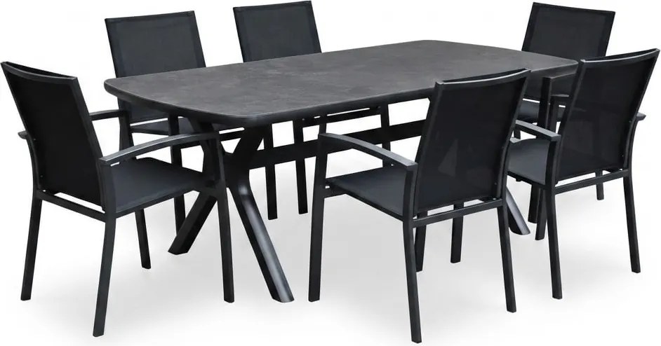 Vespera Malaga dining tuinset 220x100xH74 cm 7 delig antraciet keramiek