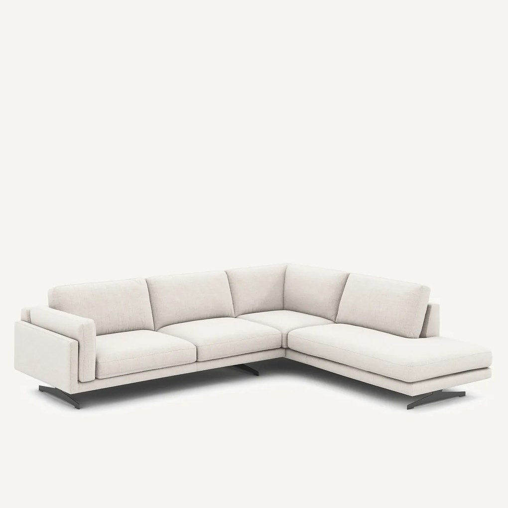 Hoekbank met longchair, in gespikkeld canvas, CÉSAR