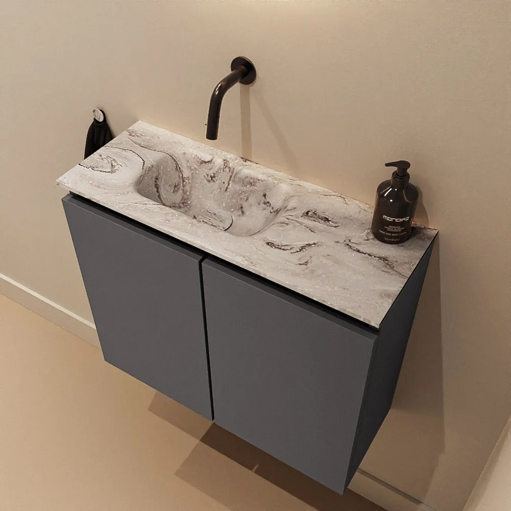 Mondiaz Ture DLux toiletmeubel 60cm dark grey met wastafel glace links zonder kraangat