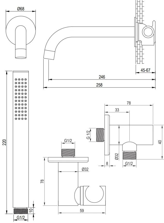 Brauer Chrome Edition thermostatische inbouw badkraan met uitloop en staafhanddouche set 3 chroom