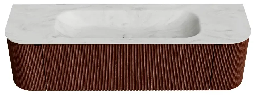 Mondiaz Kurve-dlux 160cm badmeubel ronding links/rechts ruby met 1 lade en 2 deuren en wastafel big medium midden zonder kraangat opalo