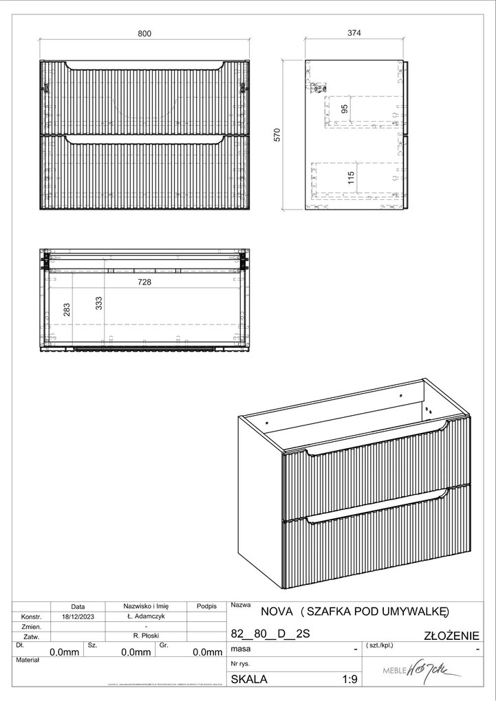 Comad Nova White onderkast met 2 lades 80x40x60cm wit