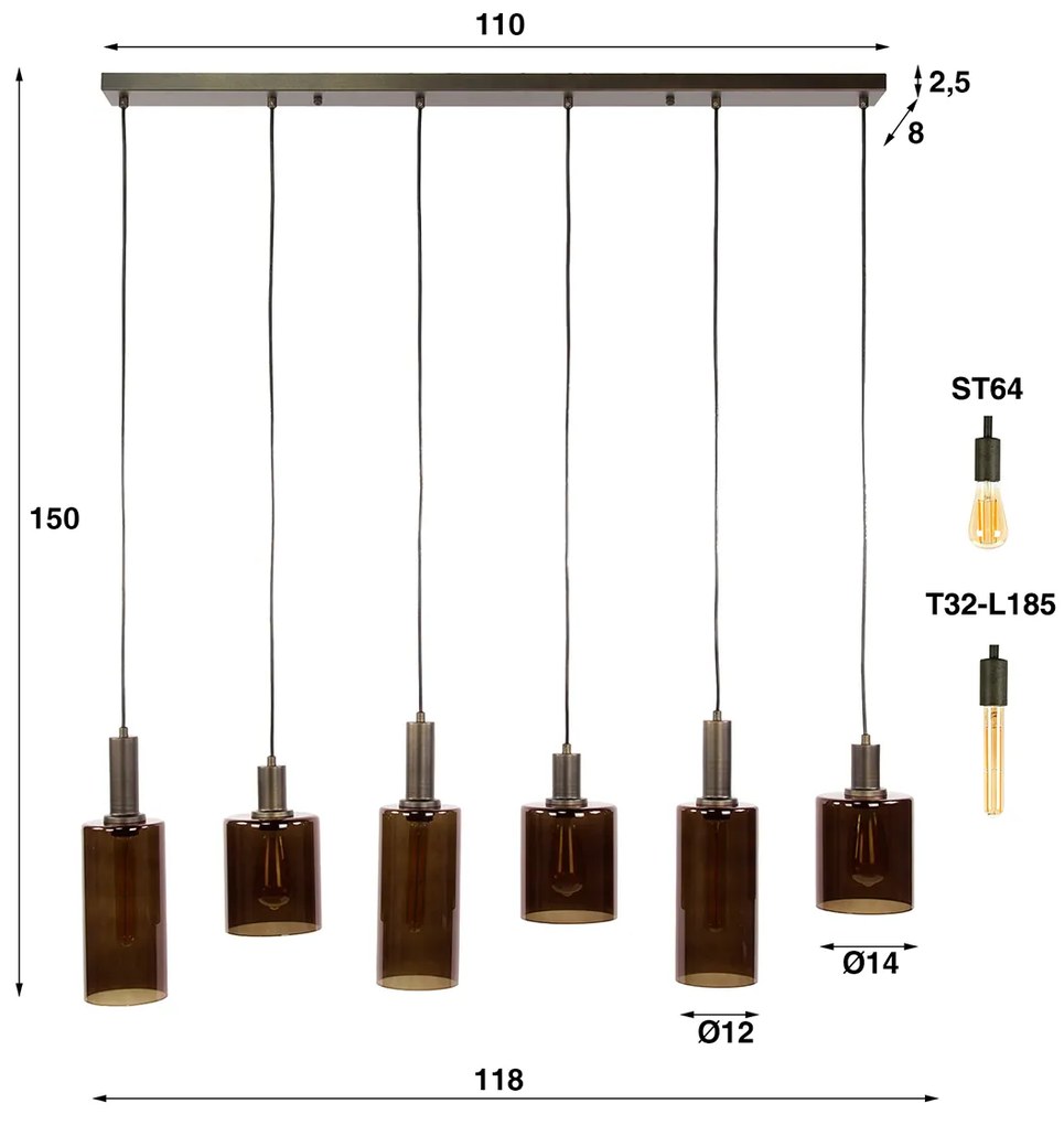 Eettafel Hanglamp Brons Glas