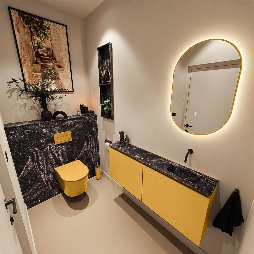 Mondiaz Ture DLux toiletmeubel 120cm ocher met wastafel lava rechts zonder kraangat