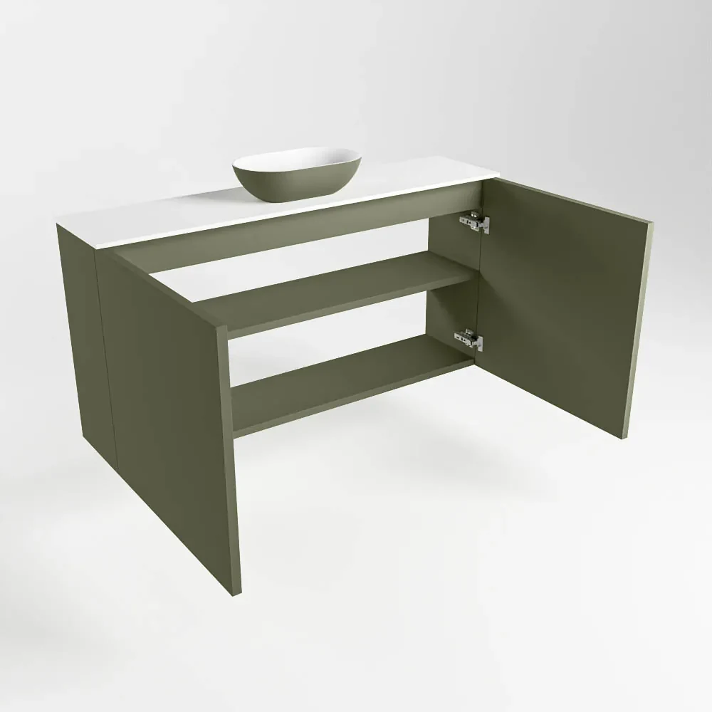 Mondiaz Fowy toiletmeubel 100cm army met legergroene waskom midden en kraangat