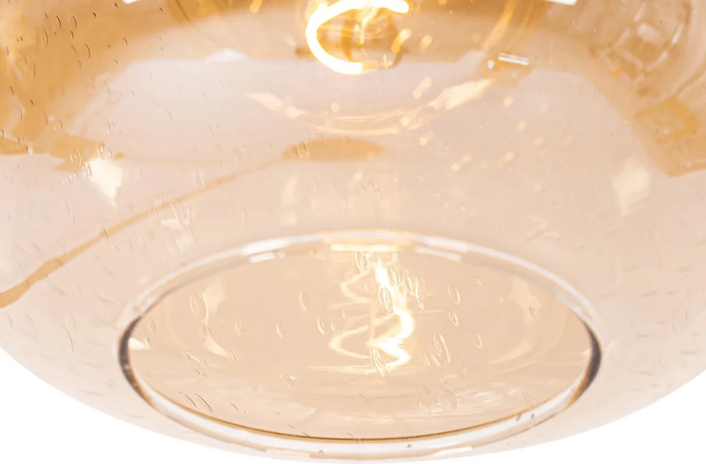 Smart vloerlamp zwart met messing en amber glas incl. Wifi G95 - Zuzanna