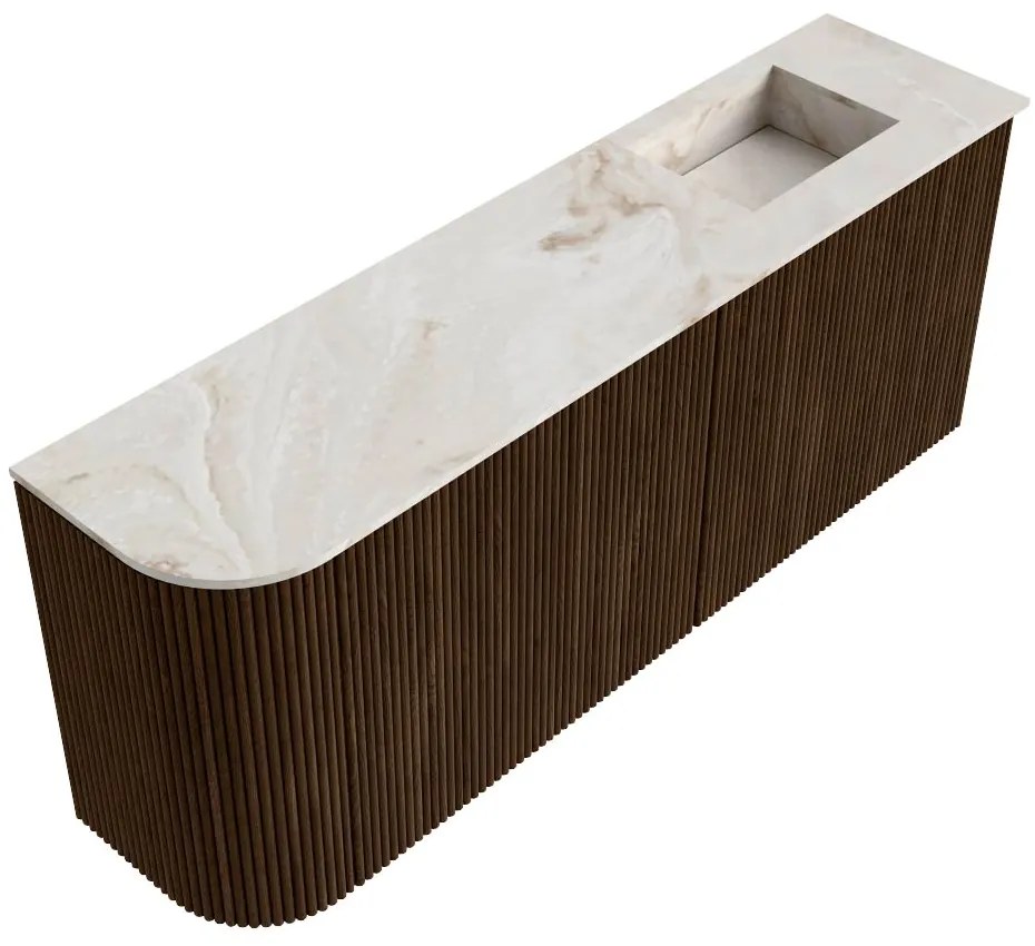 Mondiaz Joya DLux 100cm toiletmeubel ronding links walnut met wastafel faye rechts 1 kraangat frappe