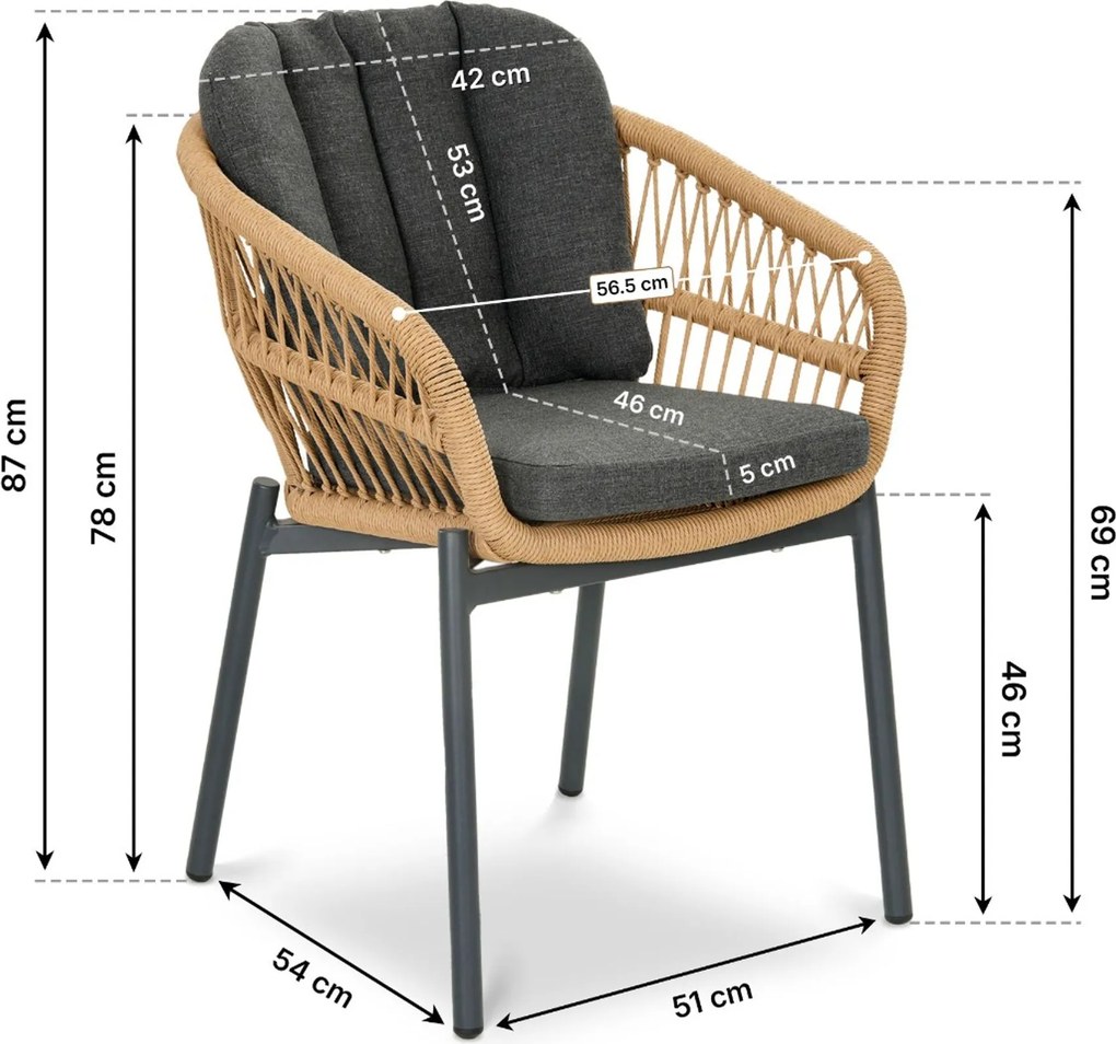 Tuinset Ronde Tuintafel 6 personen 150 cm Rope Grijs  De Laan Projects