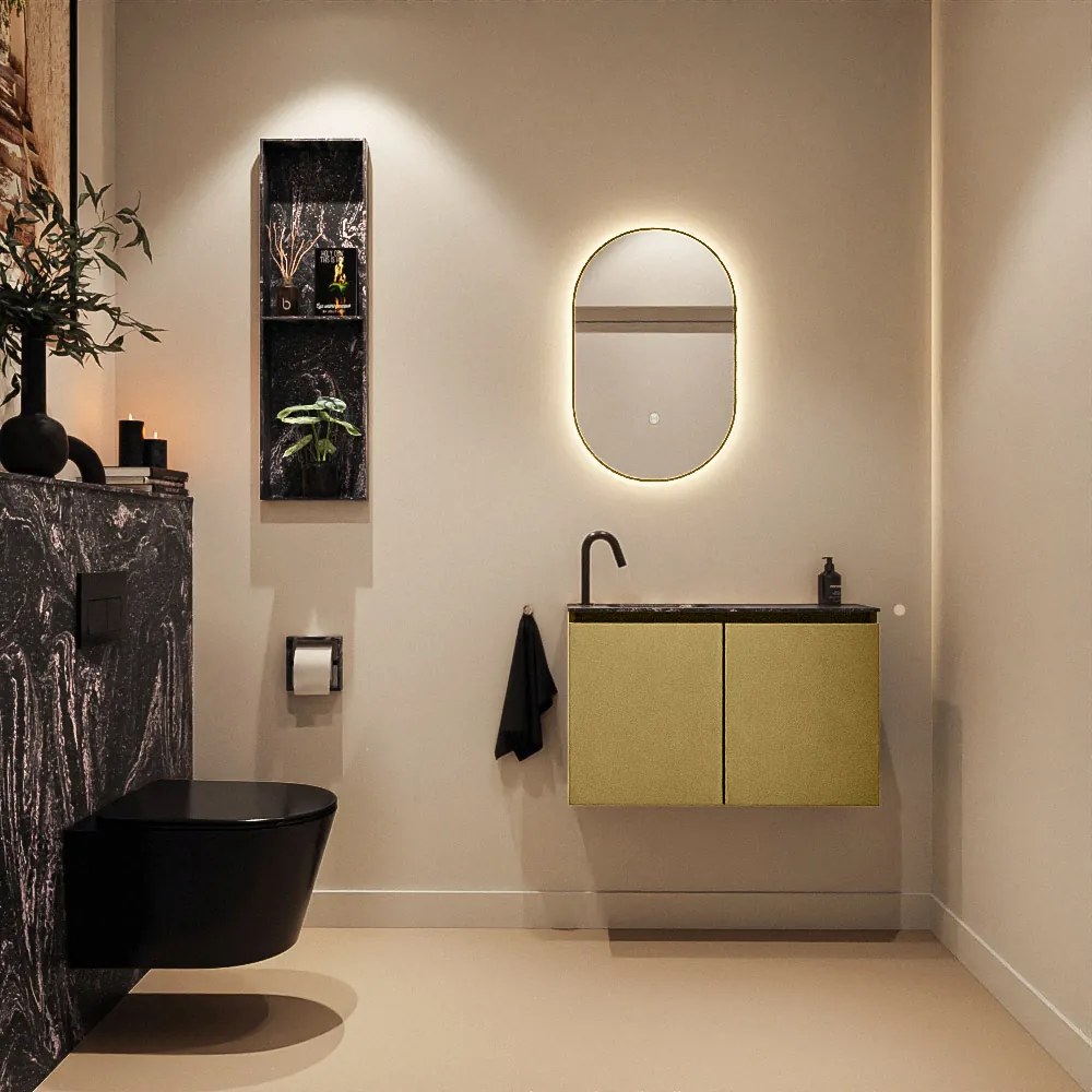 Mondiaz Ture DLux toiletmeubel 80cm oro met wastafel lava links met kraangat