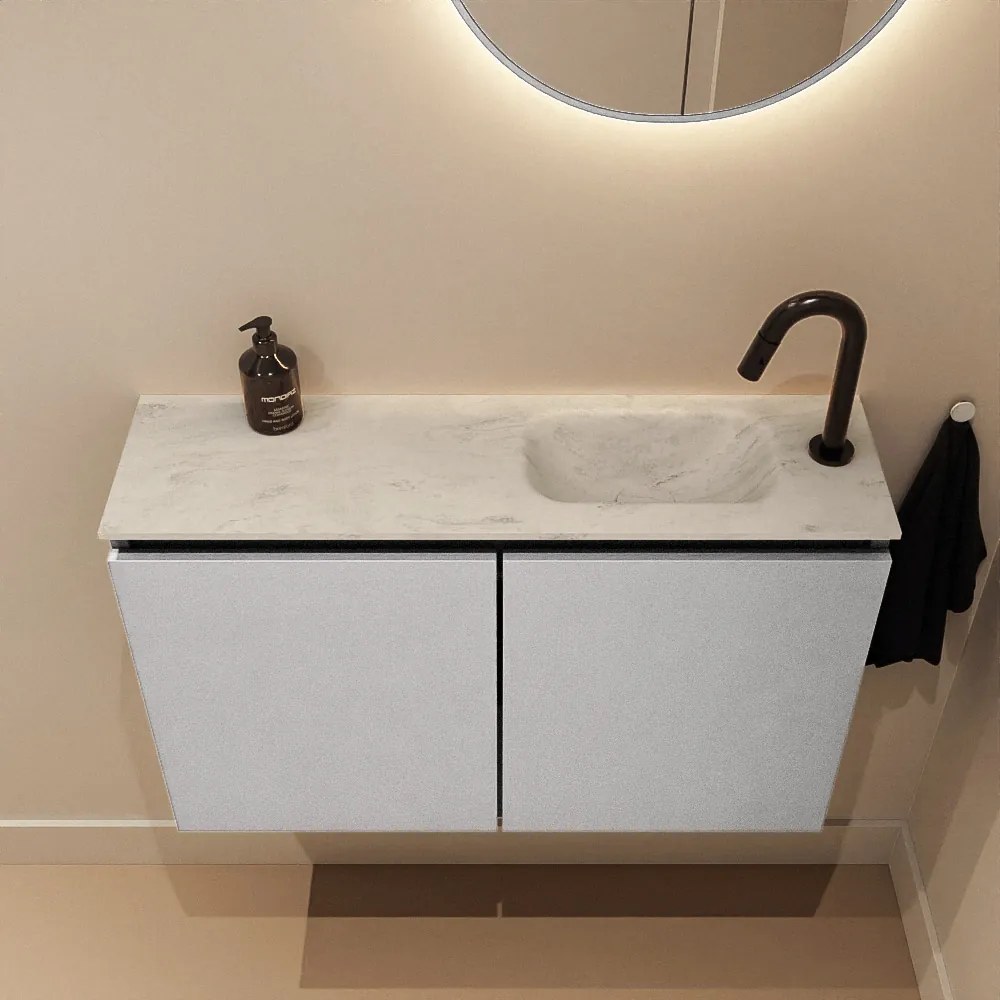 Mondiaz Ture DLux toiletmeubel 80cm plata met wastafel opalo rechts met kraangat