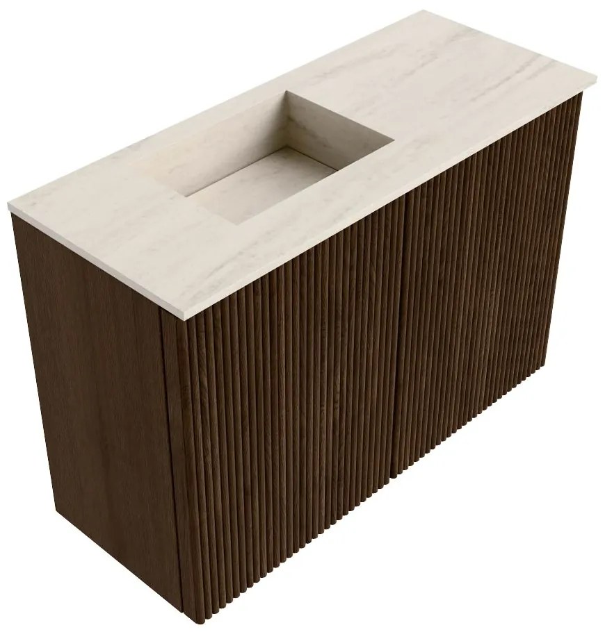 Mondiaz Joya DLux 60cm toiletmeubel walnut met wastafel faye links zonder kraangat meli