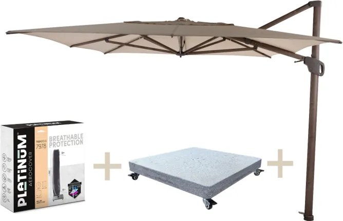 Hacienda zweefparasol 300x400 cm wenge frame beach met robuust 125KG voet en hoes