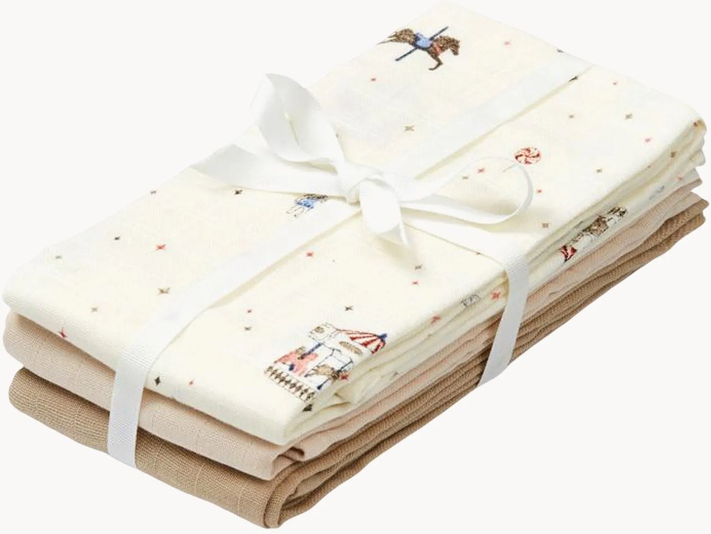 Mousseline doekjes Carousel van biokatoen, 3-delig