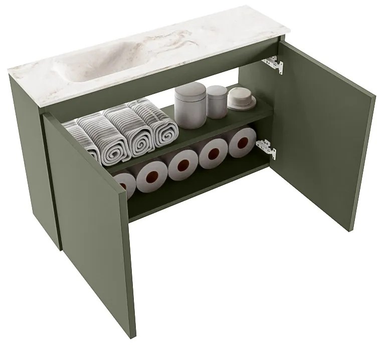 Mondiaz Ture DLux toiletmeubel 80cm army met wastafel frappe links zonder kraangat