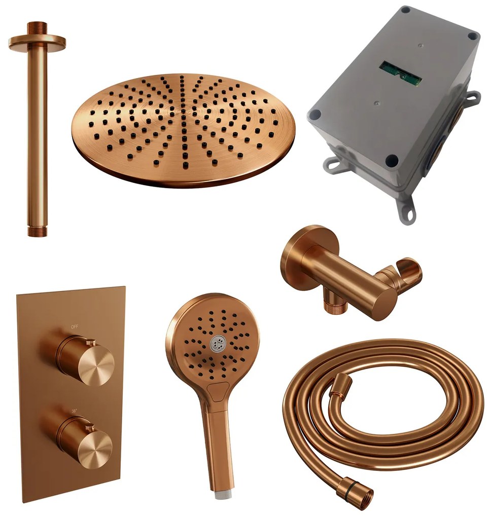 Brauer Copper Edition complete inbouw regendouche met 3 standen handdouche, plafondarm en hoofddouche 30cm set 36 koper geborsteld PVD