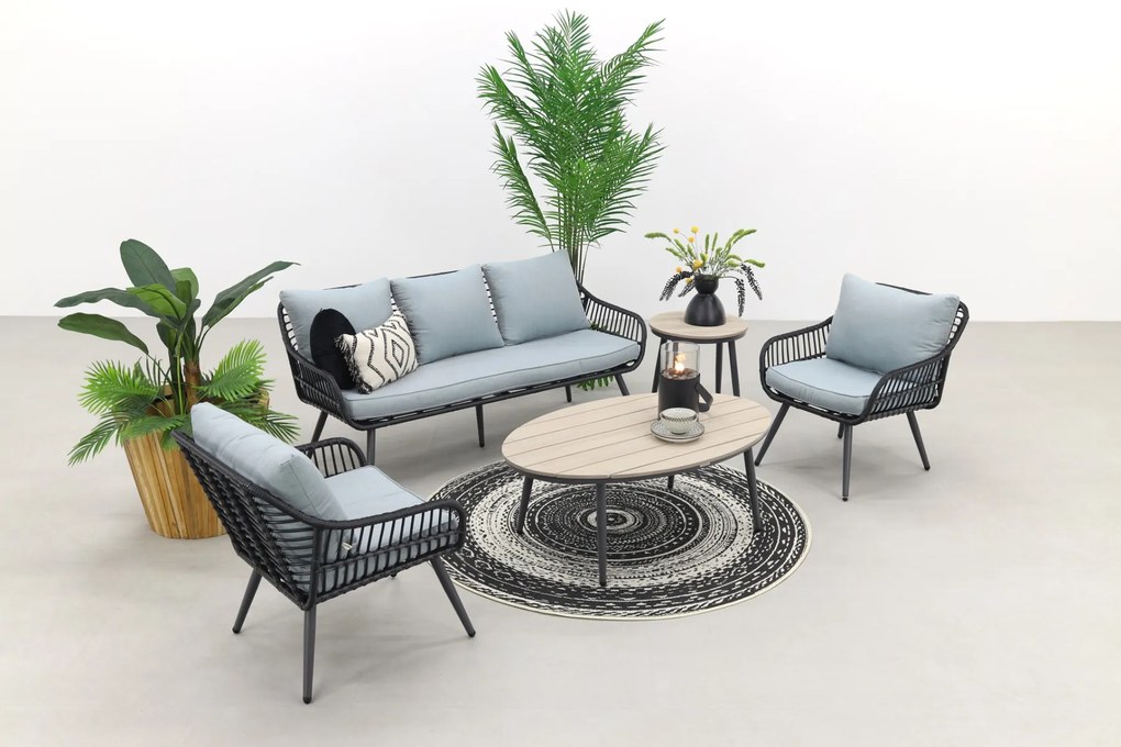 Garden Impressions Margriet stoel-bank loungeset - Carbon black/Mint grey - 5 delig