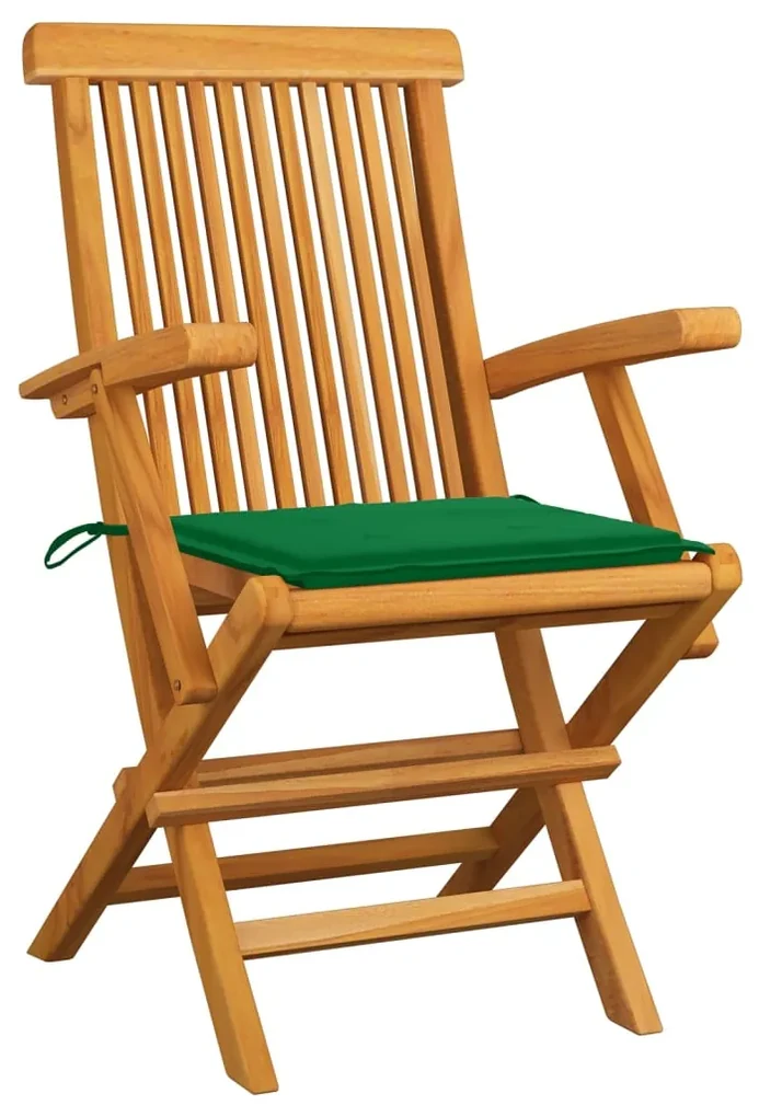 vidaXL Tuinstoelen 8 st met groene kussens massief teakhout