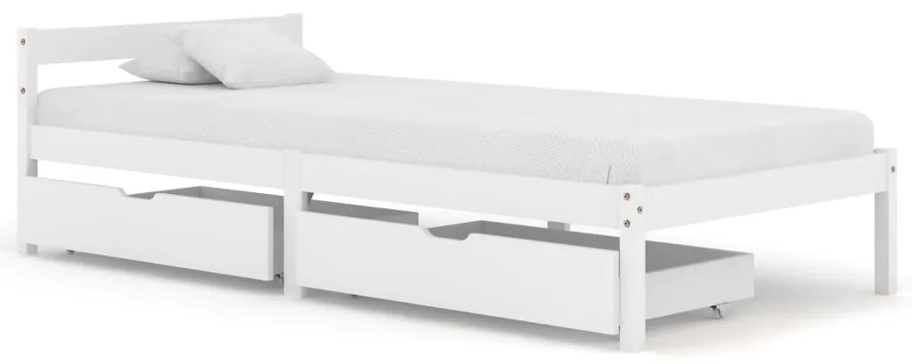 vidaXL Bedframe met 2 lades massief grenenhout wit 90x200 cm