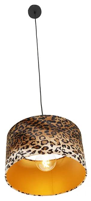 Stoffen Moderne hanglamp zwart met kap luipaard 35 cm - Combi Modern E27 Binnenverlichting Lamp